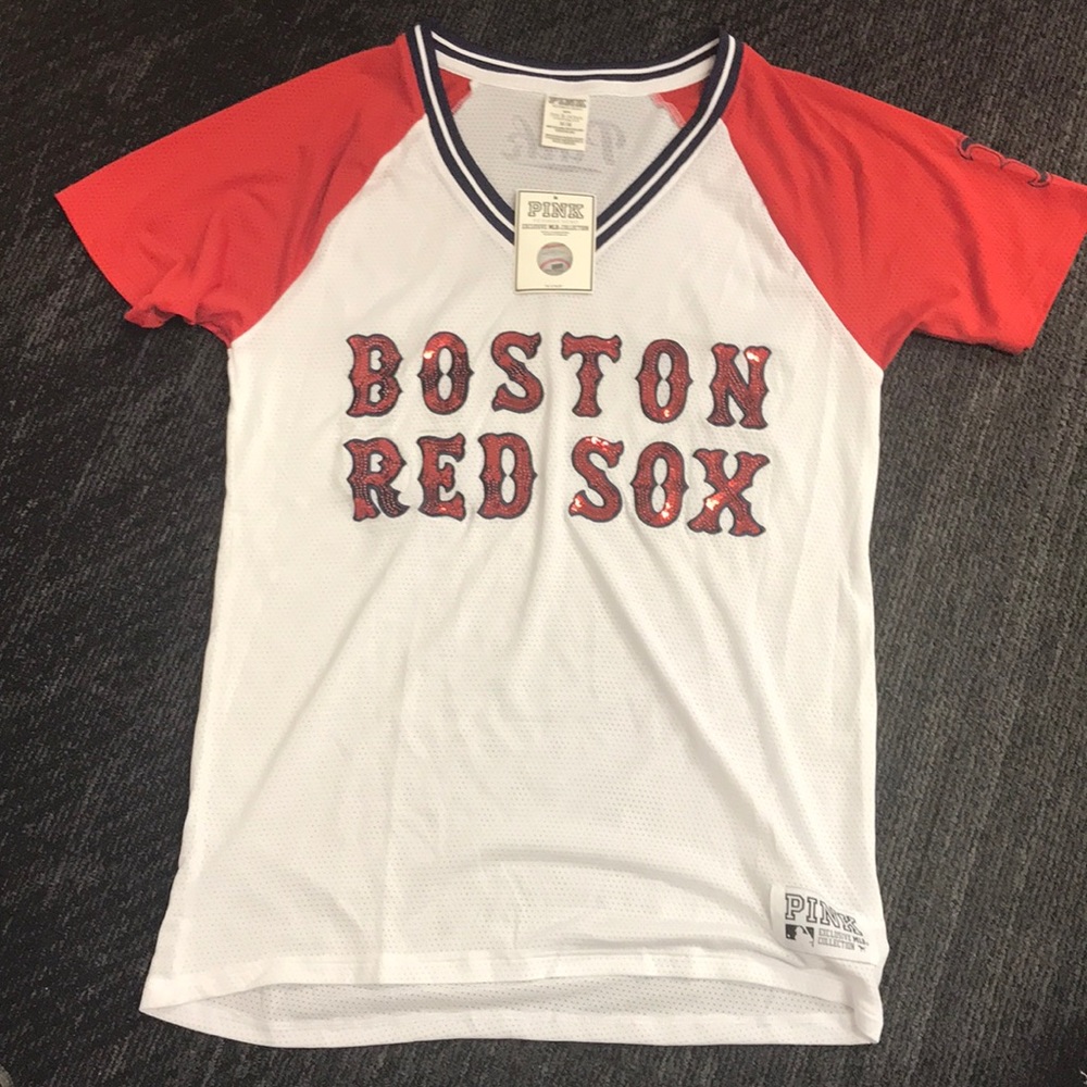 Vs pink mlb jersey t shirt Red Sox